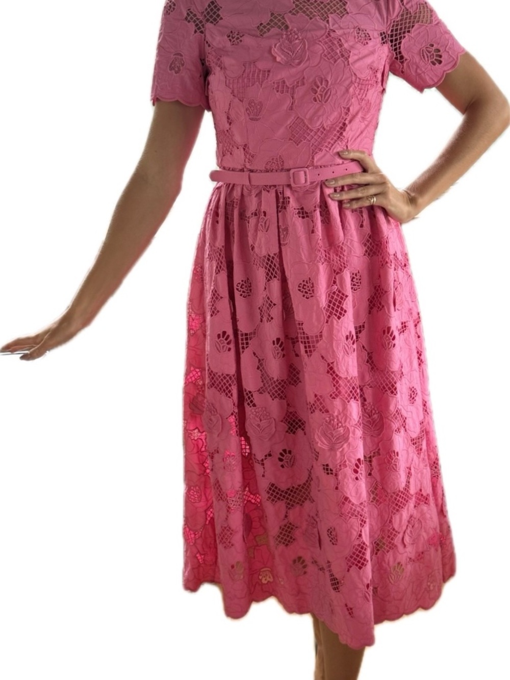 Self-Portait pink open lacework midi dress